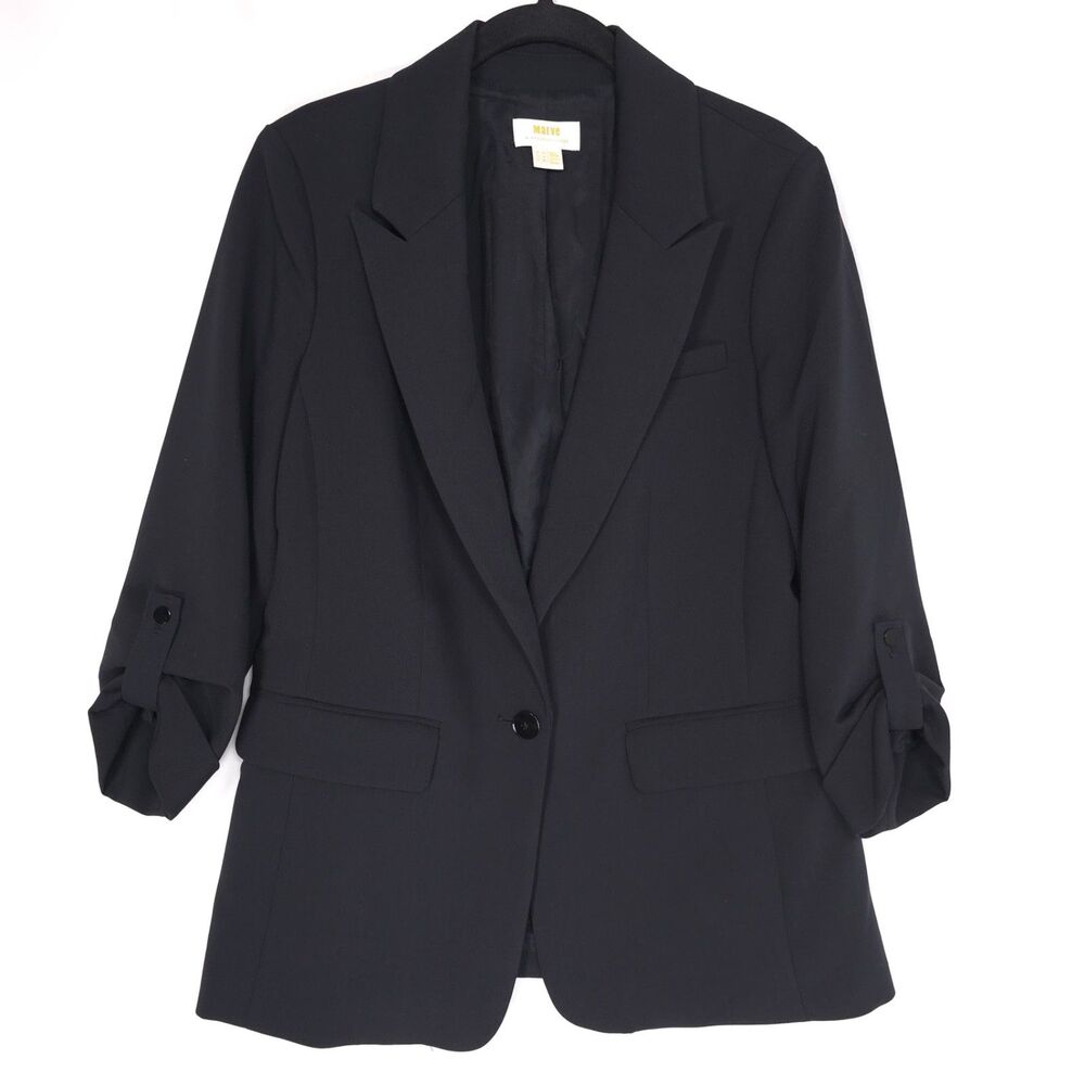 ANTHROPOLOGIE MAEVE Black Blazer 6 Roll Sleeve Tailored Jacket Women’s Jacket